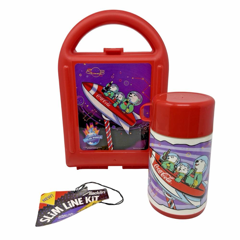 Vintage 1996 Coca Cola Polar World Bears Lunchbox with Aladdin Thermos New